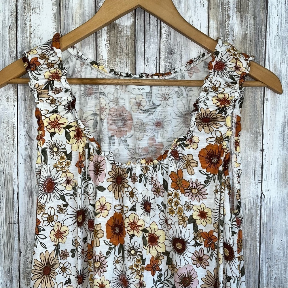 Maurices Retro Floral Ruffle Tank Top Orange Ivory Boho Large - Picture 5 of 6